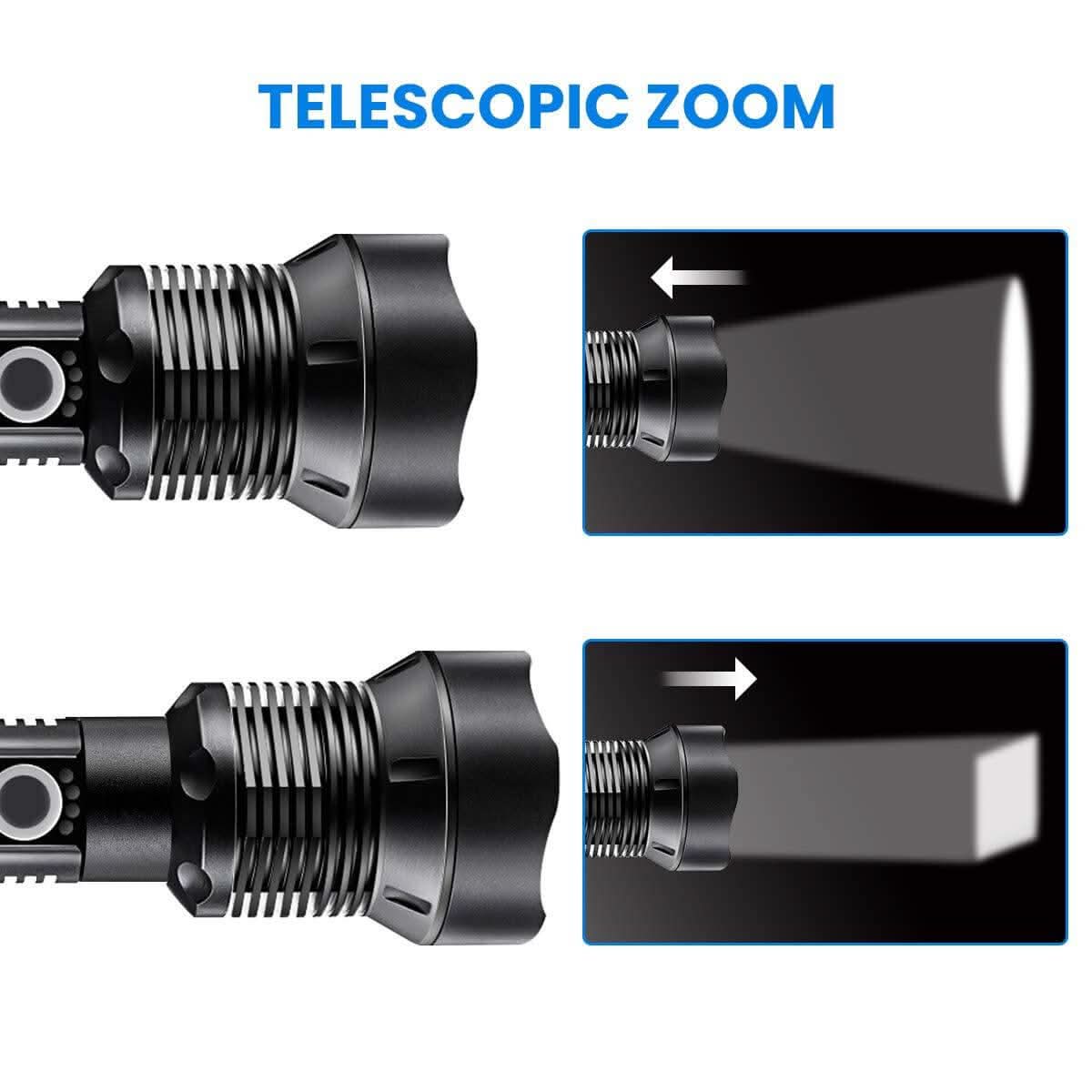 90000 Lumens LED Tactical Flashlight, USB Rechargeable, Zoomable IPX4 Water Resistant