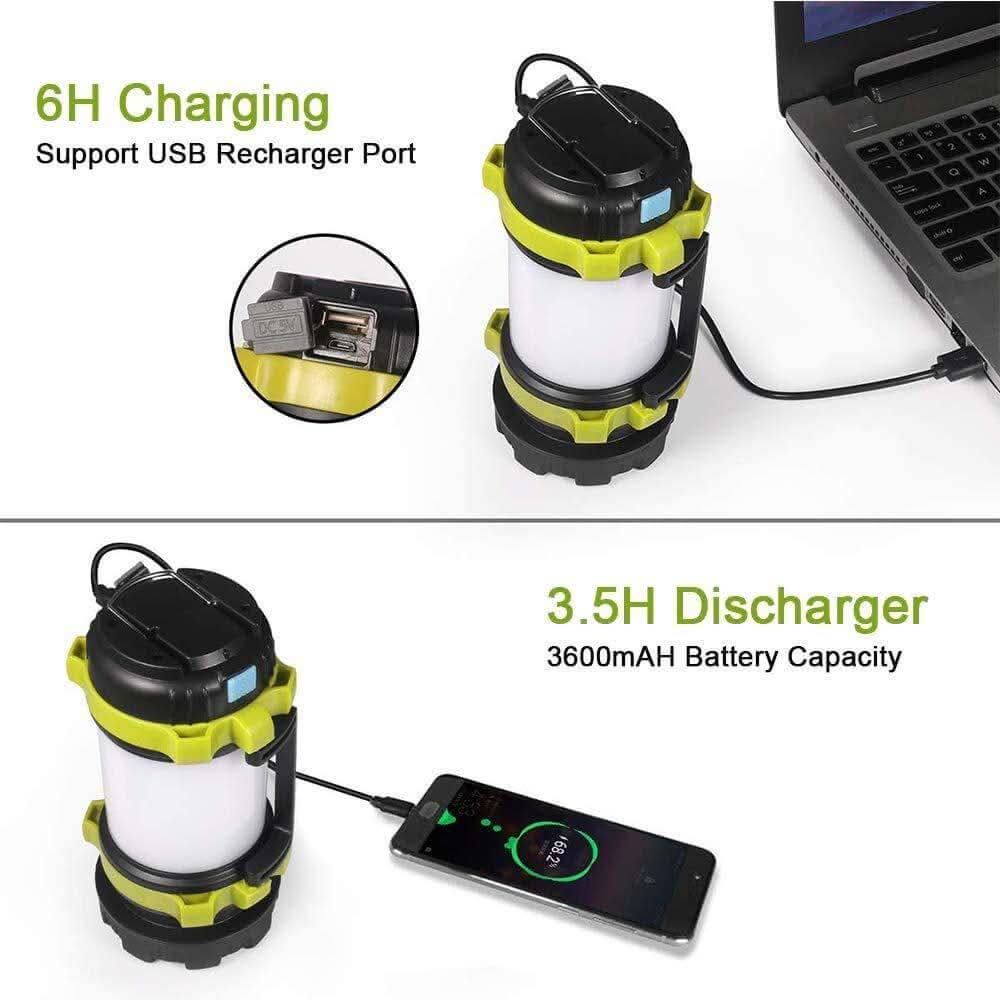 Linterna de campamento LED USB con 800 lúmenes, 4 modos, resistente al agua IPX45