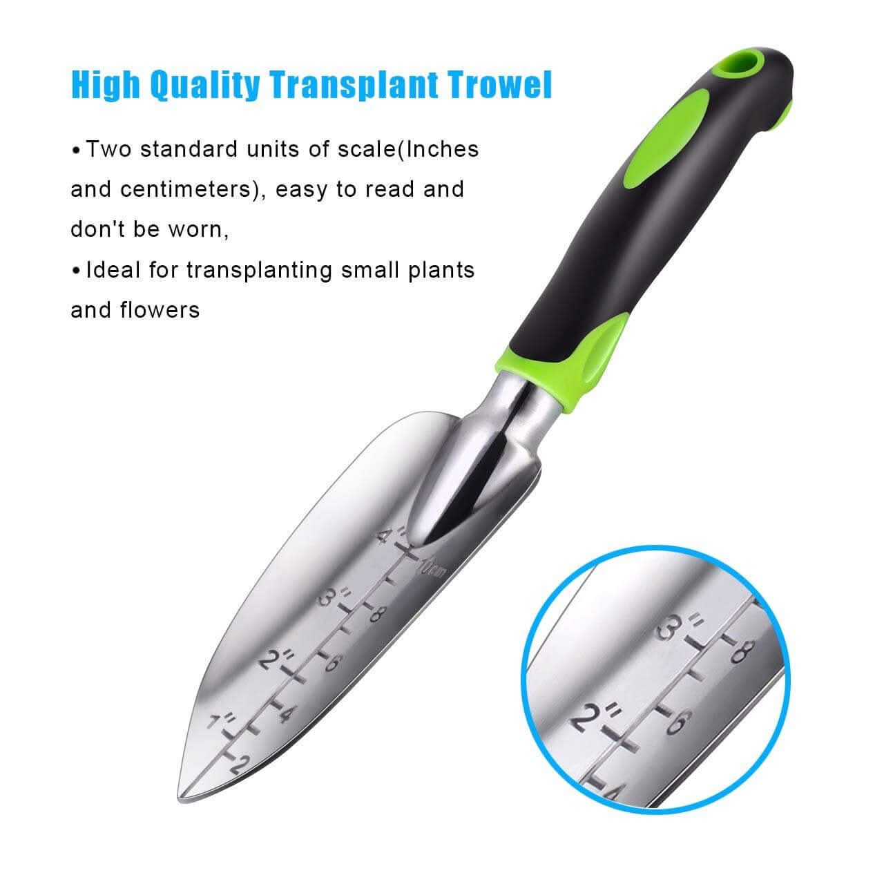 Ensemble d'outils de jardinage, pelle de jardinage en aluminium 5 pièces, kit cadeau comprenant une truelle à main, une truelle de transplantation, un cultivateur, un râteau à main et un désherbeur avec poignée en caoutchouc ergonomique antidérapante