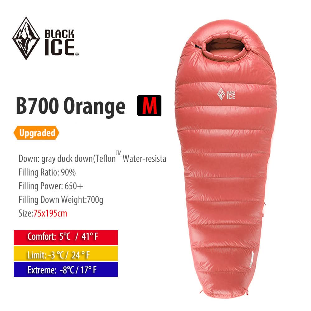 Saco de dormir momia de plumón de pato gris al 90 % de la serie B de Black Ice