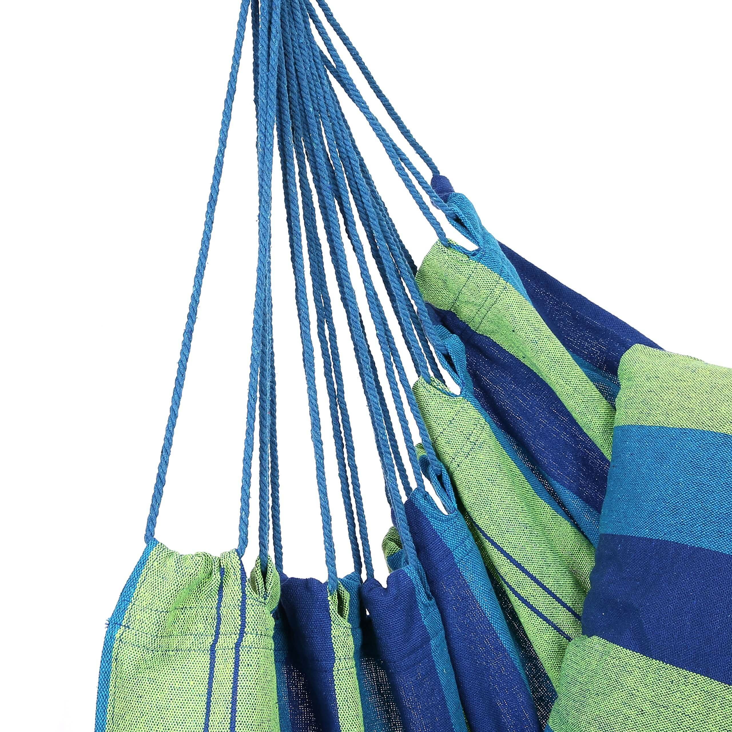 Silla hamaca con dos cojines, asiento de 34 pulgadas de ancho, rayas azules y verdes