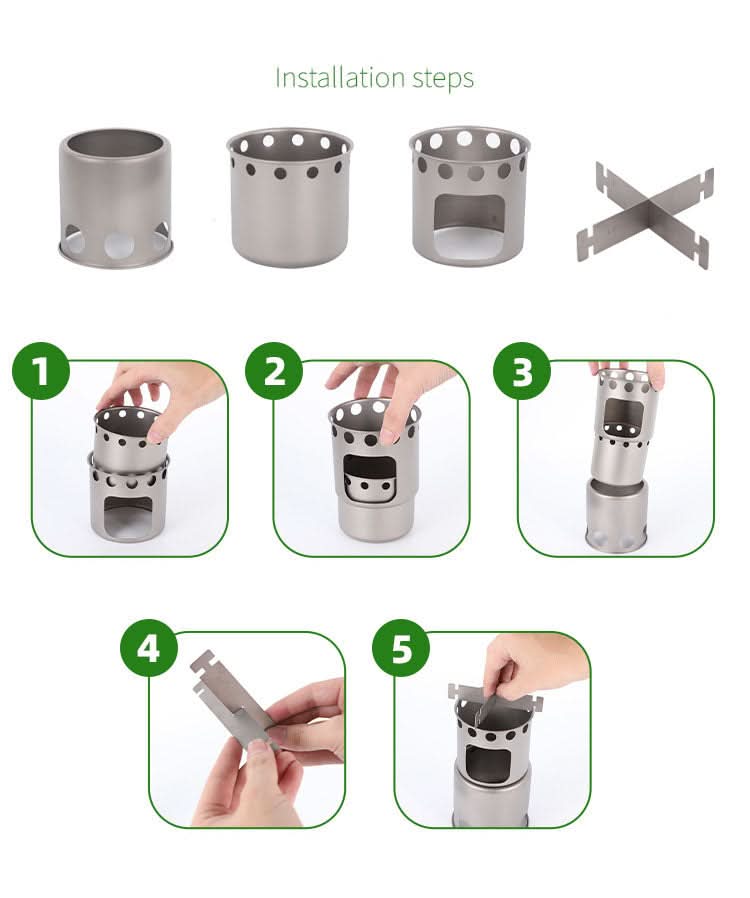 Ensemble de poêle à bois portable en titane