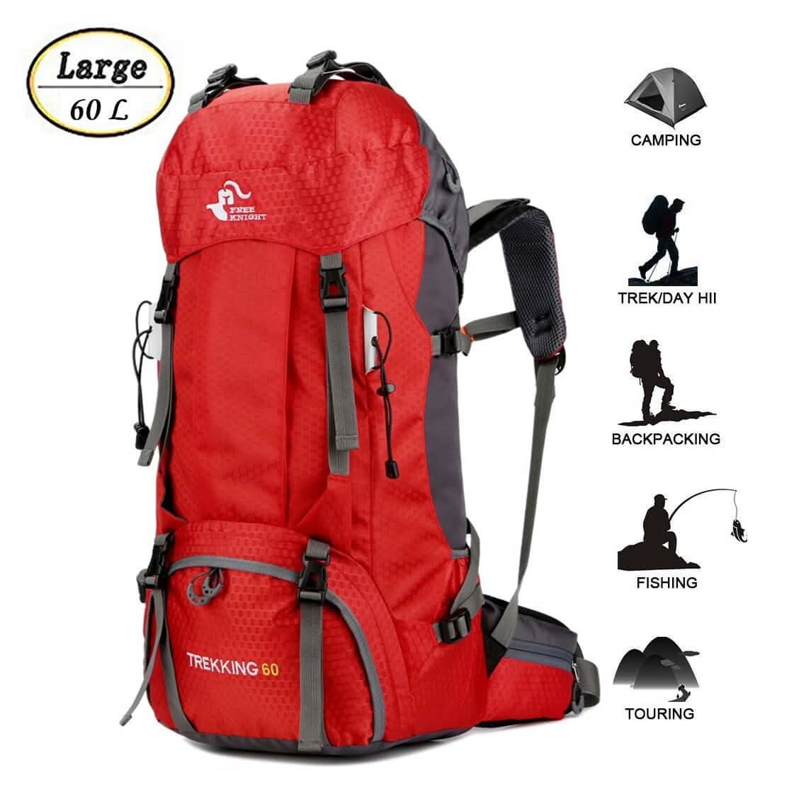 60L Waterproof Lightweight Hiking Backpack with Rain Cover,Outdoor Sport Travel Daypack