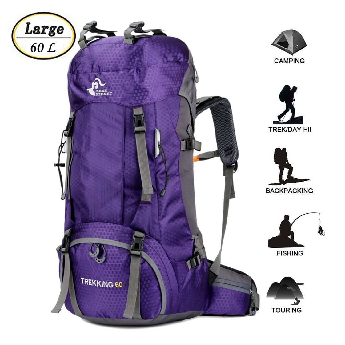 60L Waterproof Lightweight Hiking Backpack with Rain Cover,Outdoor Sport Travel Daypack