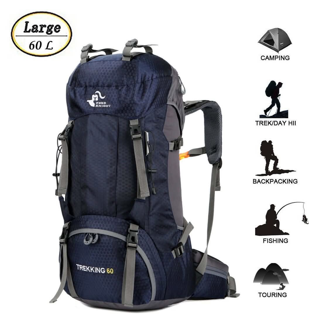 60L Waterproof Lightweight Hiking Backpack with Rain Cover,Outdoor Sport Travel Daypack