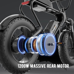 Vélo électrique DK200, moteur 1200 W, batterie 20 Ah, pneus larges 20" x 4" 