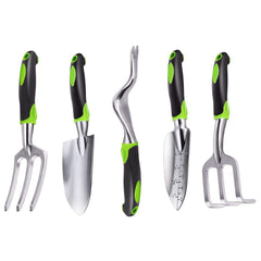 Juego de herramientas de jardinería, kit de regalo de 5 piezas de pala de jardinería de aluminio que incluye paleta de mano, paleta de trasplante, cultivador, rastrillo de mano y desmalezadora con agarre de goma ergonómico antideslizante