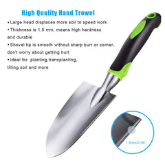 Juego de herramientas de jardinería, kit de regalo de 5 piezas de pala de jardinería de aluminio que incluye paleta de mano, paleta de trasplante, cultivador, rastrillo de mano y desmalezadora con agarre de goma ergonómico antideslizante