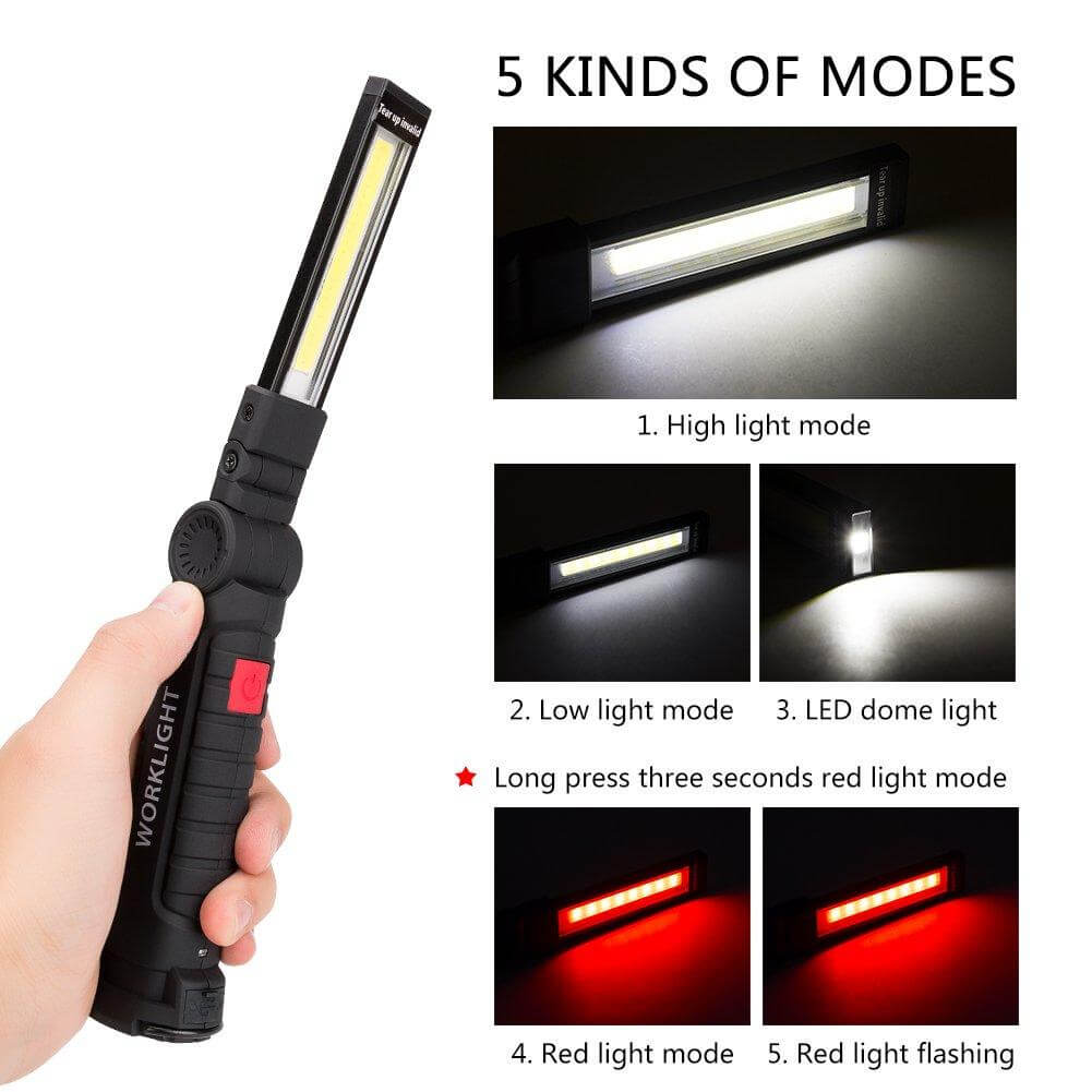 5 Modes and Magnetic Base 360 Degree Rotate LED Work Light (2 Pack, 27x4.5cm)