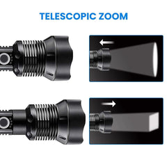 90000 Lumens LED Tactical Flashlight, USB Rechargeable, Zoomable IPX4 Water Resistant