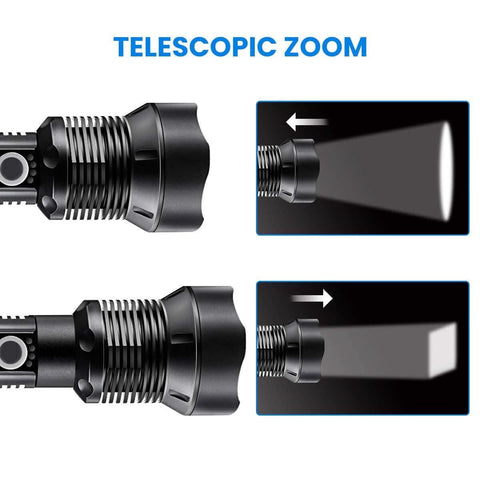 Image of 90000 Lumens LED Tactical Flashlight, USB Rechargeable, Zoomable IPX4 Water Resistant