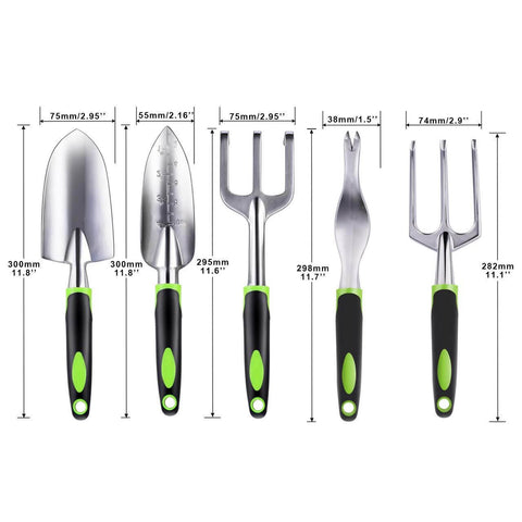 Image of Garden Tool Set, 5 Piece Aluminum Gardening Shovel Gifts Kit Includes Hand Trowel, Transplant Trowel, Cultivator, Hand Rake, and Weeder with Non-Slip Ergonomic Rubber Grip
