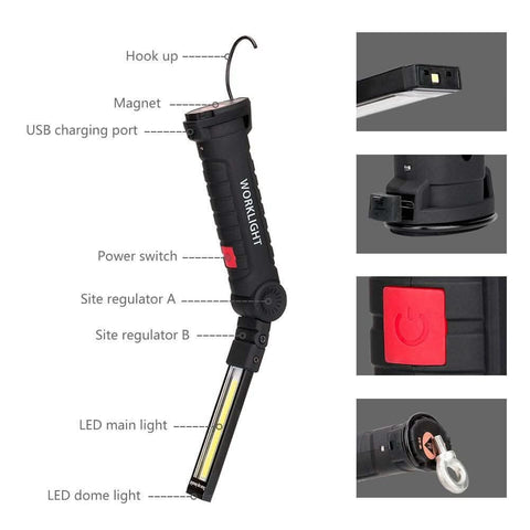 Image of 5 Modes and Magnetic Base 360 Degree Rotate LED Work Light (2 Pack, 27x4.5cm)