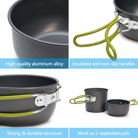 Image of Camping Cookware Stove Carabiner Canister Stand Tripod and Stainless Steel Cup, Tank Bracket, Fork Spoon Kit(DS101)