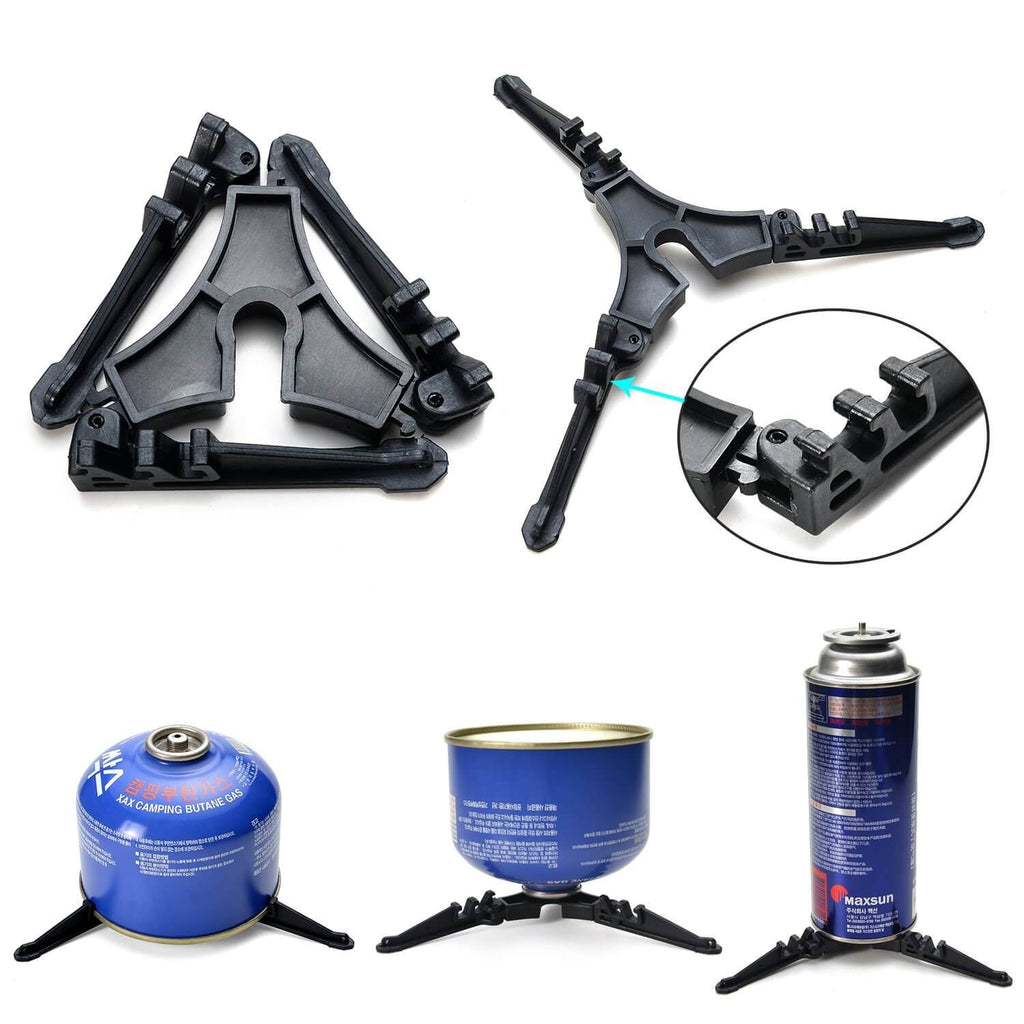 Camping Cookware Stove Carabiner Canister Stand Tripod and Stainless Steel Cup, Tank Bracket, Fork Spoon Kit(DS101)