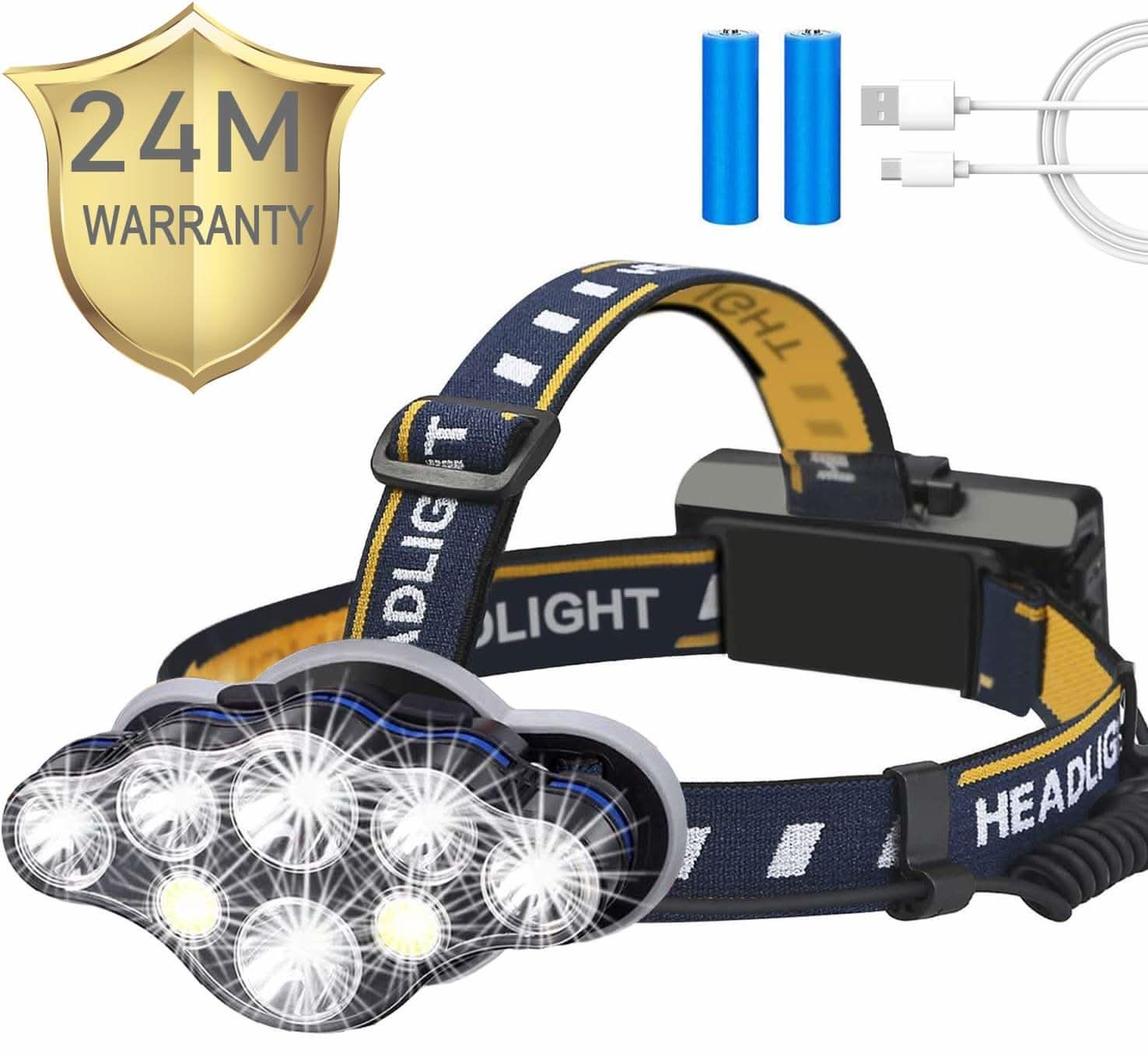 Linterna frontal LED recargable de 8 modos y 18000 lúmenes