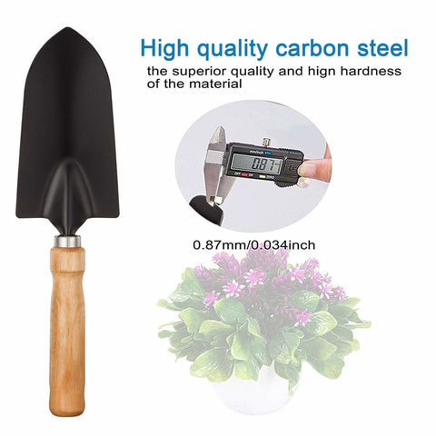 Image of Garden Tool Sets - Wooden Handle Black Metal Gardening Trowels, Cultivator and Trans-Planter