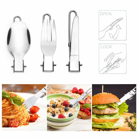 Image of Camping Cookware Stove Carabiner Canister Stand Tripod and Stainless Steel Cup, Tank Bracket, Fork Spoon Kit(DS101)