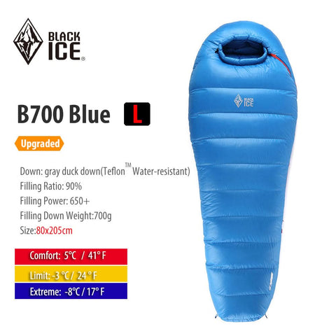 Image of Blackice B-series Mummy 90% Gray Duck Down Sleeping Bag