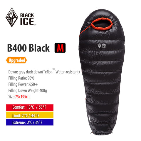 Black ice B-series Mummy 90% Gray Duck Down Sleeping Bag