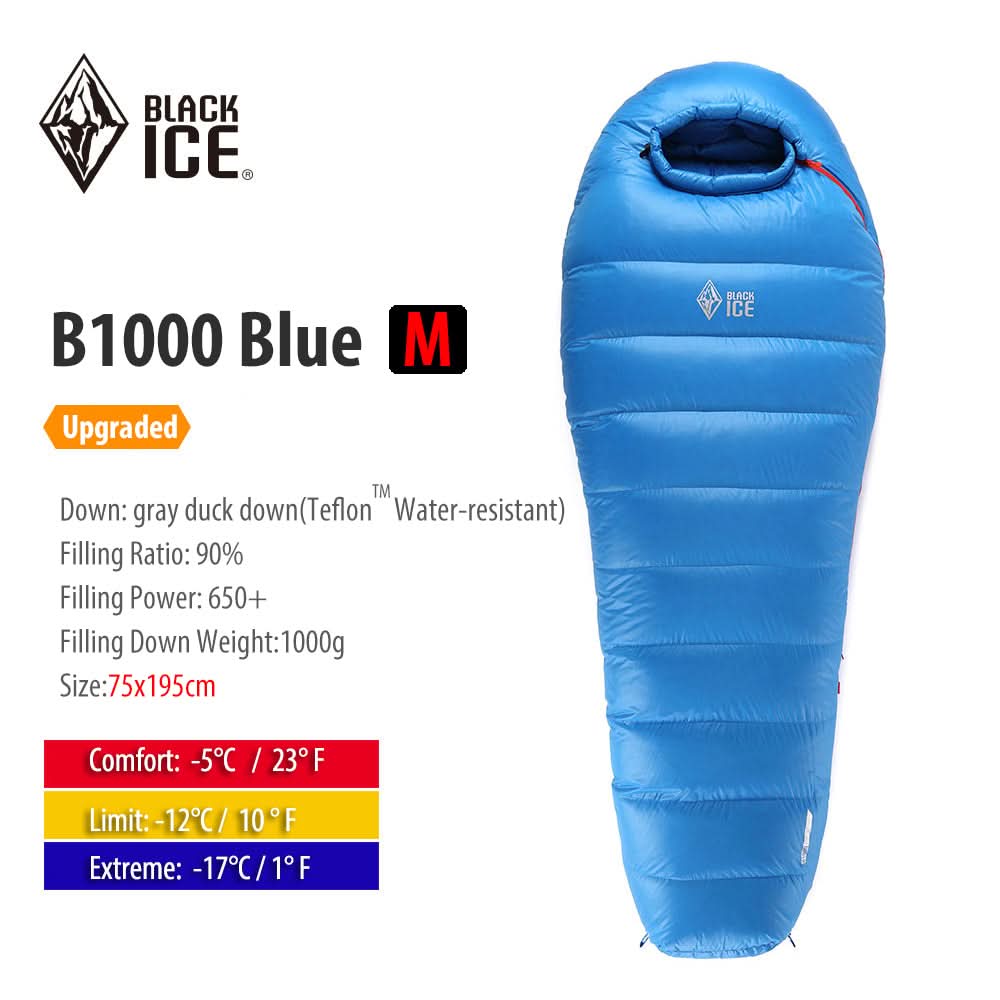 Black ice B-series Mummy 90% Gray Duck Down Sleeping Bag