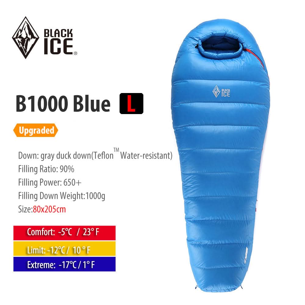 Black ice B-series Mummy 90% Gray Duck Down Sleeping Bag