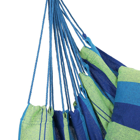 Image of Hammock Chair with Two Cushions, 34 Inch Wide Seat Blue & Green Stripes