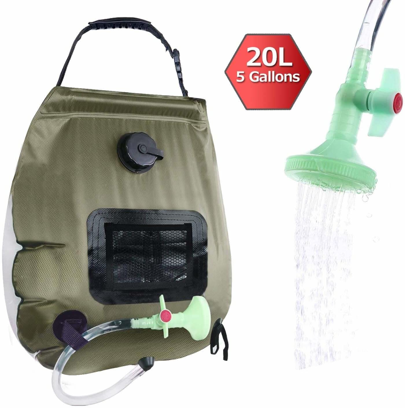 Solar Shower Bag 5 gallons/20L with Removable Hose and On-Off Switchable Shower Head