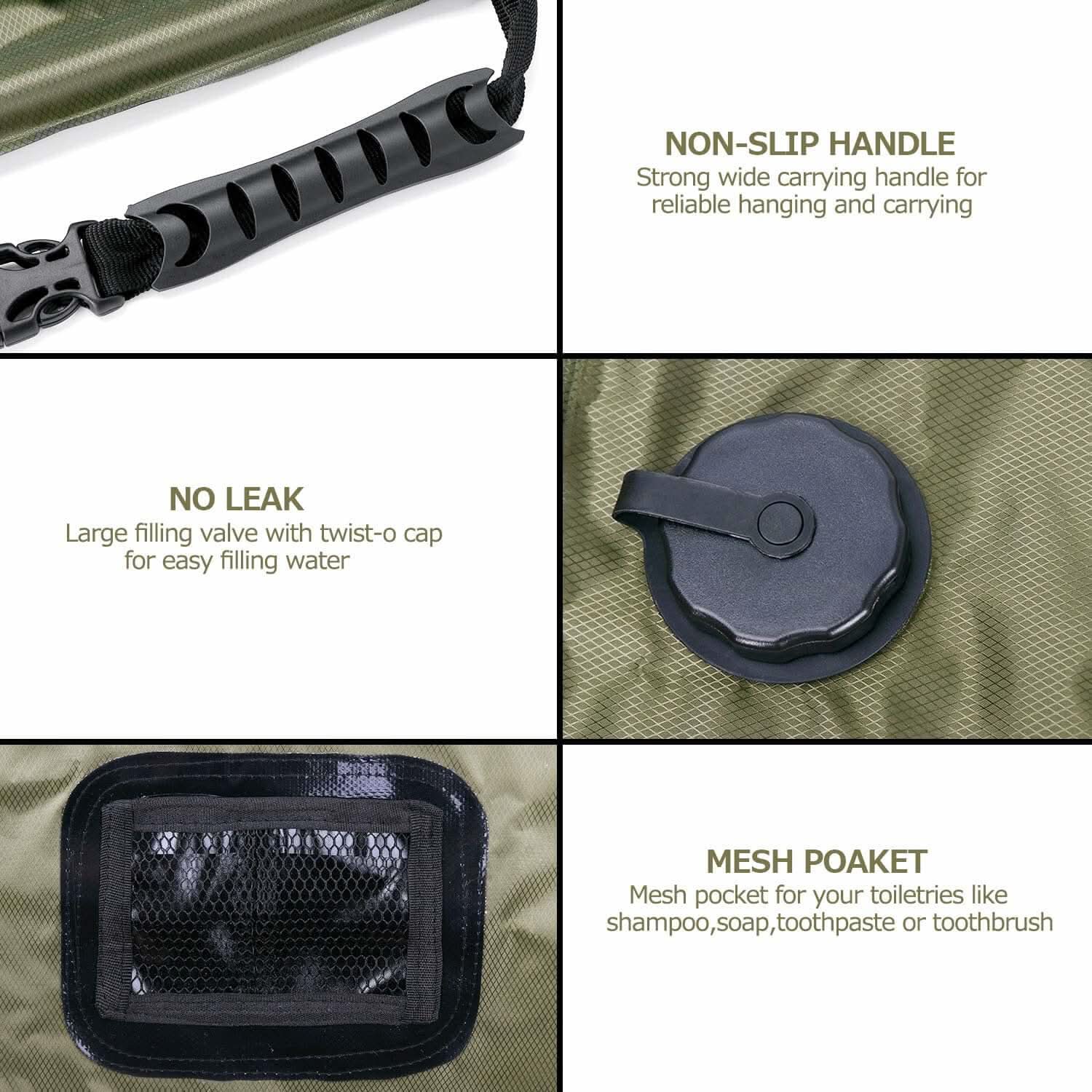 Solar Shower Bag 5 gallons/20L with Removable Hose and On-Off Switchable Shower Head
