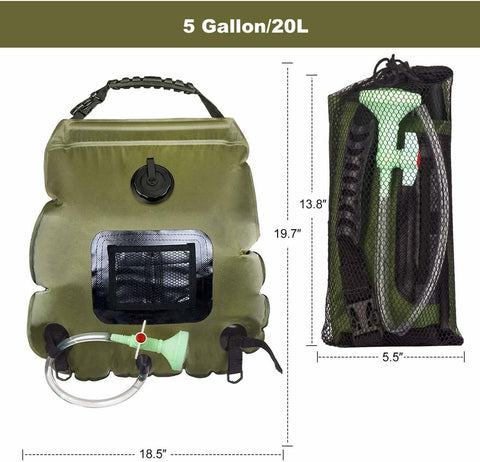 Image of Solar Shower Bag 5 gallons/20L with Removable Hose and On-Off Switchable Shower Head