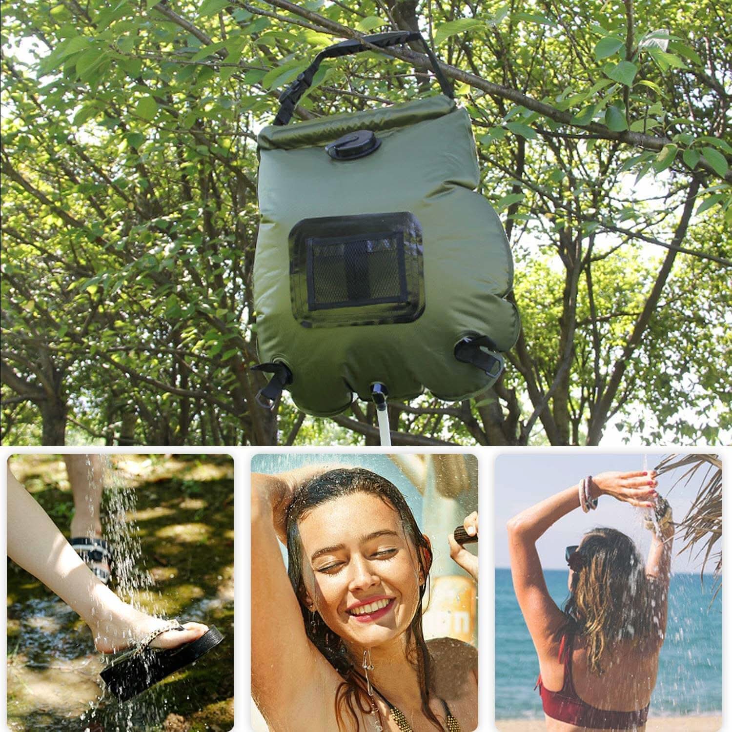 Solar Shower Bag 5 gallons/20L with Removable Hose and On-Off Switchable Shower Head