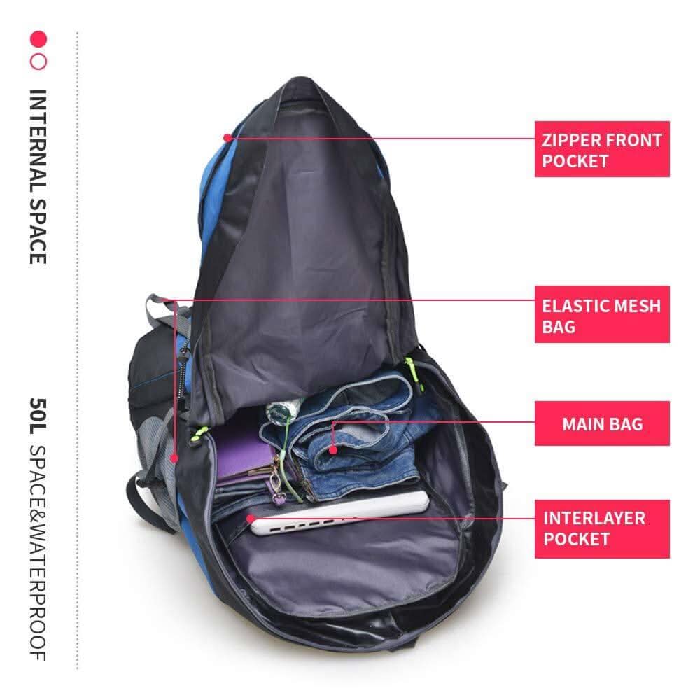 50L Lightweight Water Resistant Hiking Backpack,Outdoor Sport Daypack Travel Bag