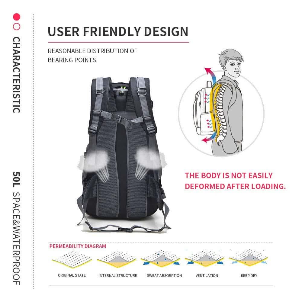 50L Lightweight Water Resistant Hiking Backpack,Outdoor Sport Daypack Travel Bag