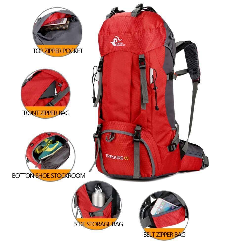 Mochila de senderismo ligera e impermeable de 60 l con funda para lluvia, mochila de viaje para deportes al aire libre
