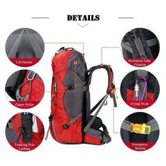 60L Waterproof Lightweight Hiking Backpack with Rain Cover,Outdoor Sport Travel Daypack
