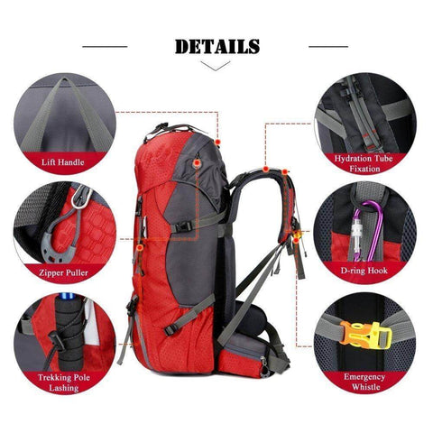 60L Waterproof Lightweight Hiking Backpack with Rain Cover,Outdoor Sport Travel Daypack