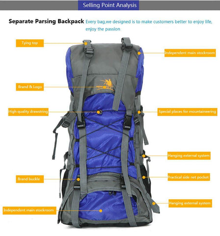 Image of 60L Internal Frame Hiking Backpack with Rain Cover